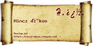 Hincz Ákos névjegykártya